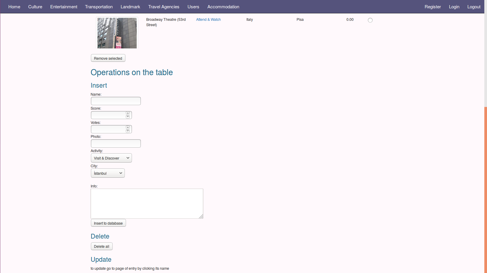 culture main admin page