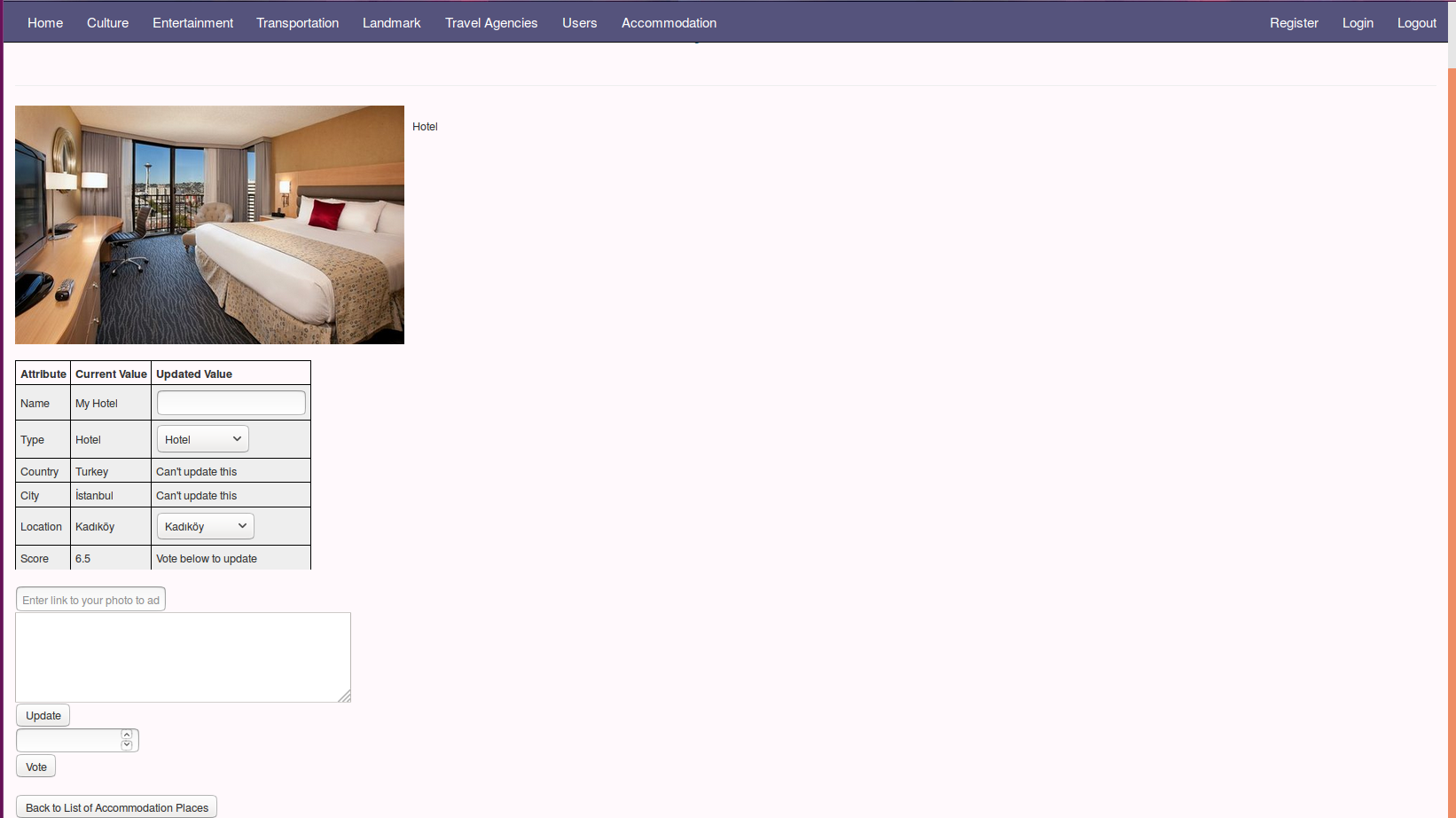accommodation main page